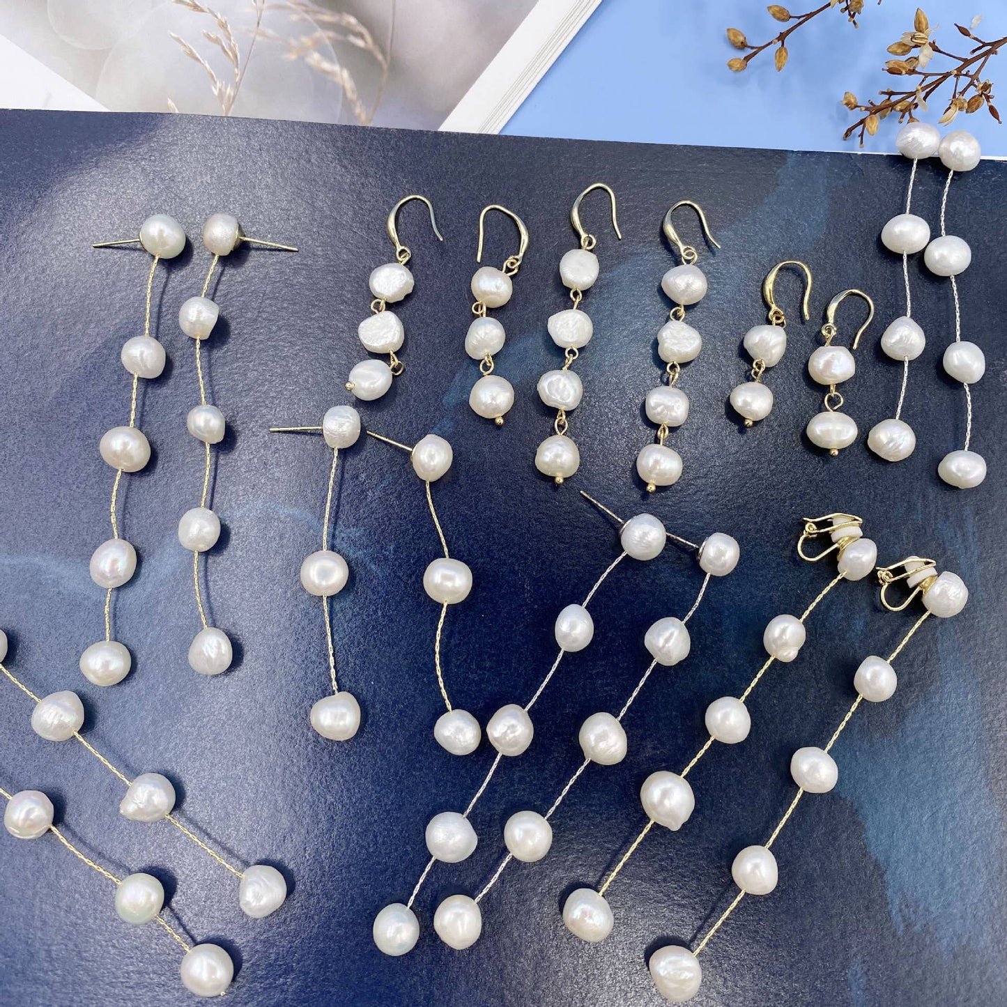 S925 Silver needle natural pearl long earrings
