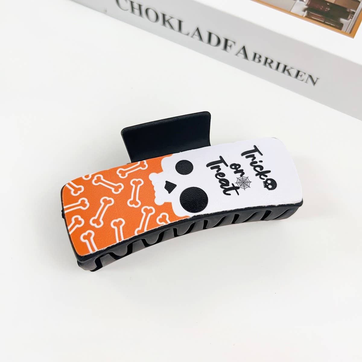 Gothic Halloween Claw Clip, Pumpkin & Ghost Design_CWAHA1443