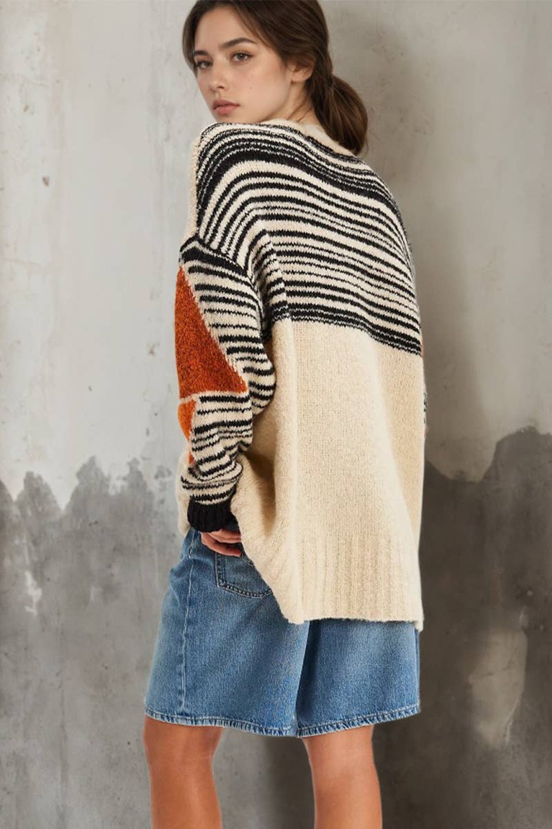 Striped versatile casual base knitted sweater