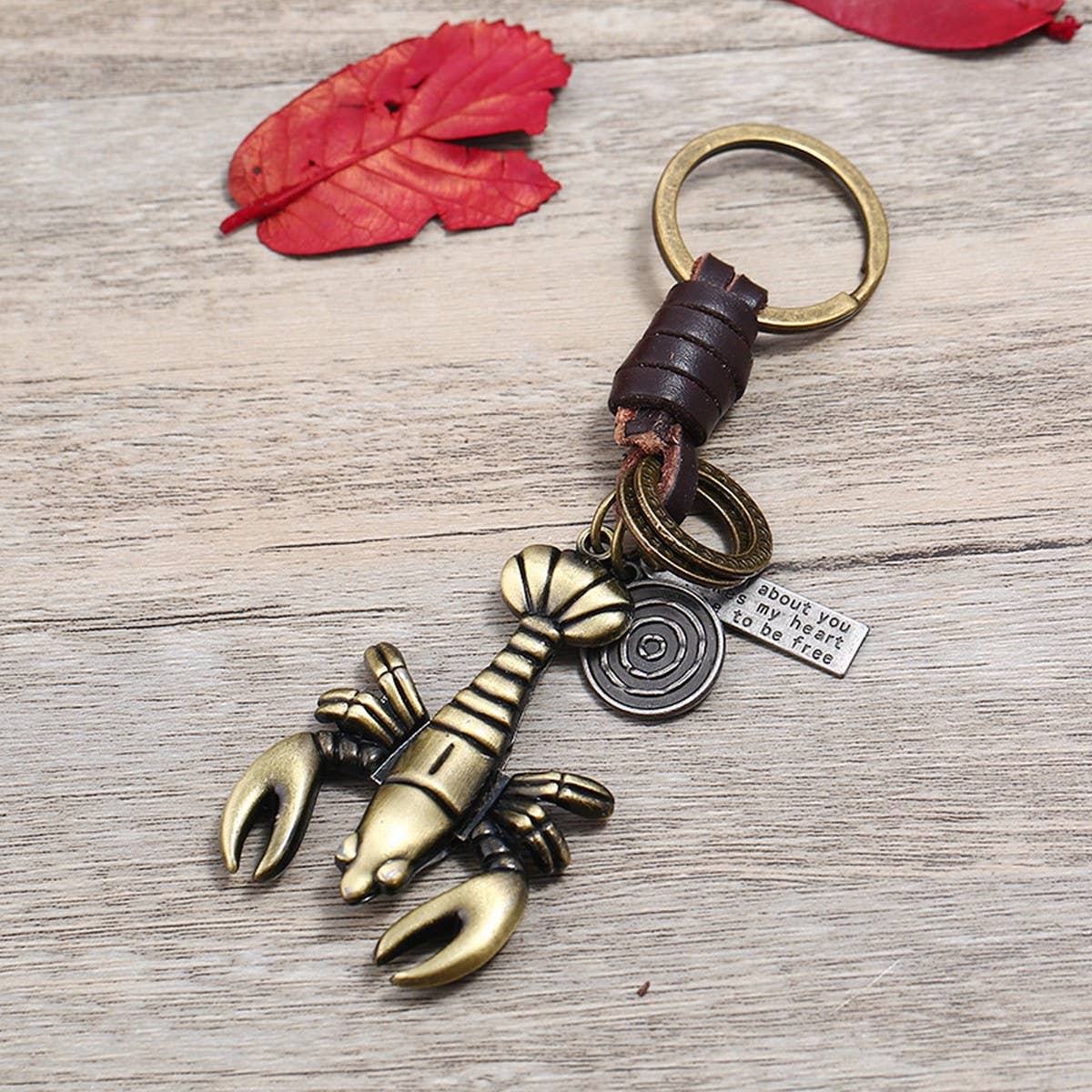 ALLOY SHRIMP CAR PENDANT RETRO COWHIDE KEYCHAIN_CWMM4791