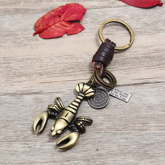 ALLOY SHRIMP CAR PENDANT RETRO COWHIDE KEYCHAIN_CWMM4791