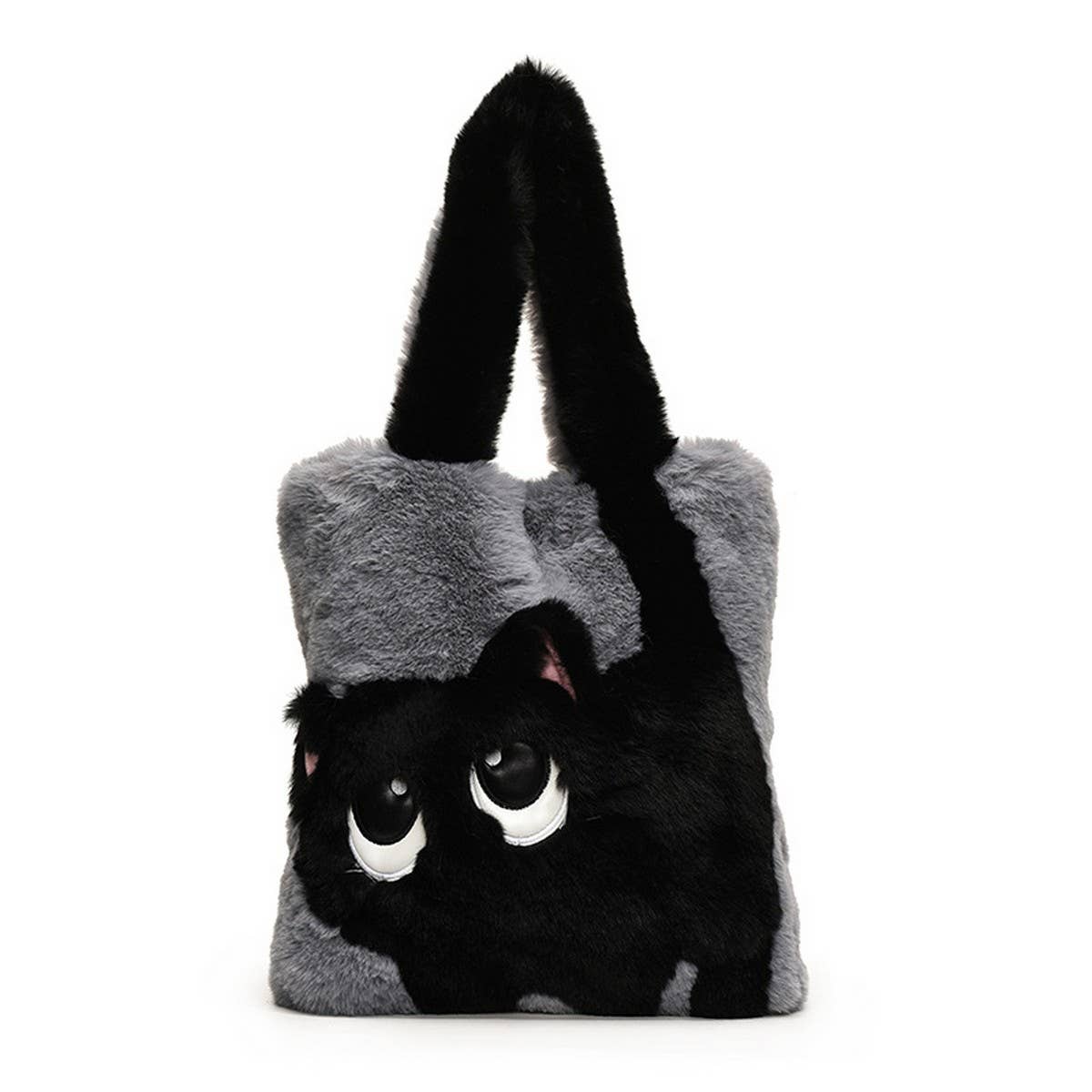 WINTER CAT CARTOON PATCHWORK EMBROIDERY PLUSH BAG_CWAB3916