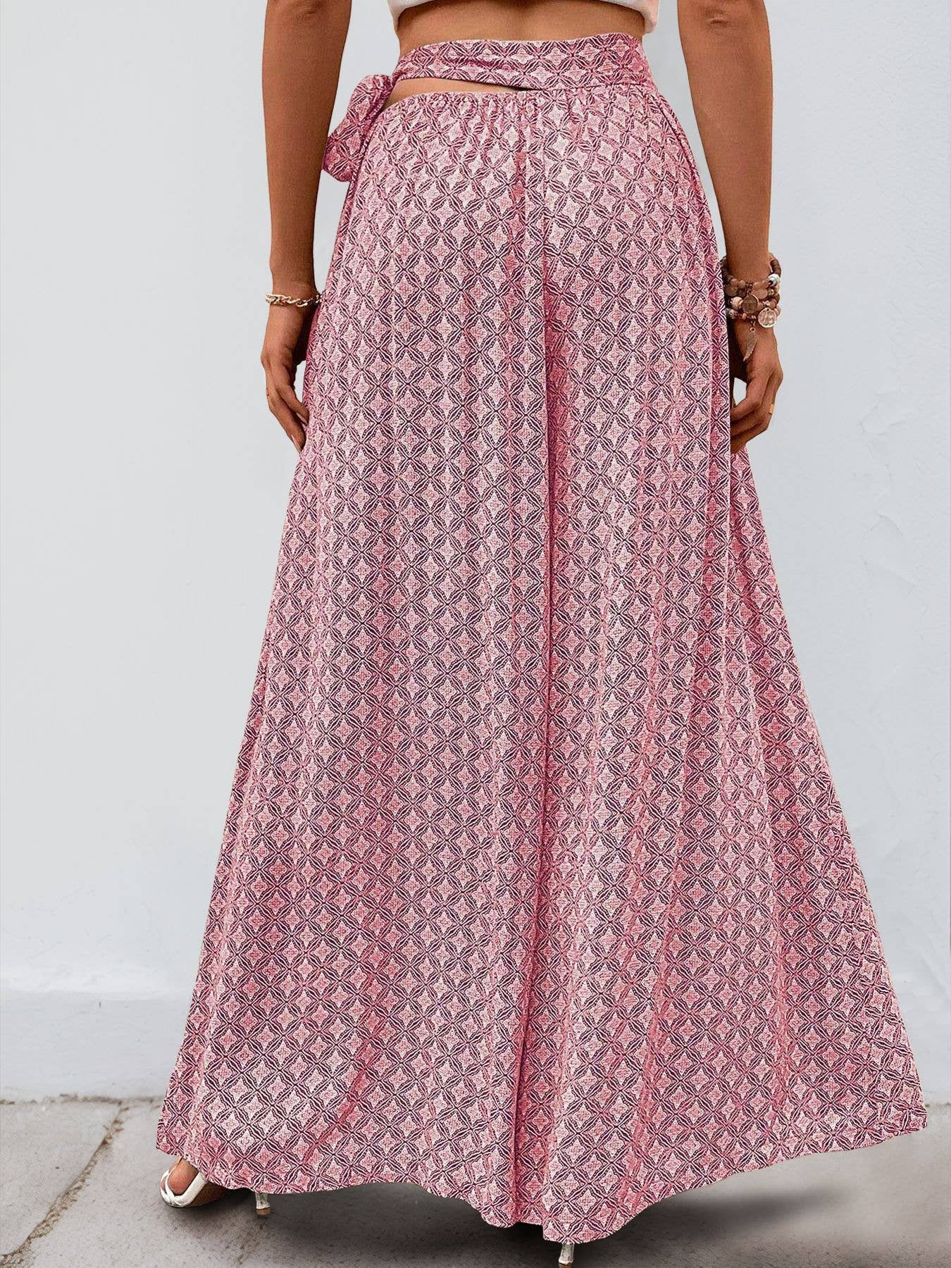 Lace-up high-waisted casual wide-leg trousers