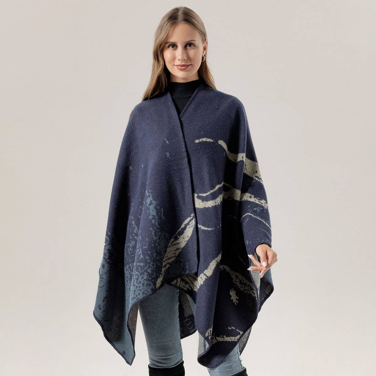 PLAIN ALL-MATCH SHAWL KNITTED CAPE SCARF_CWASC2181