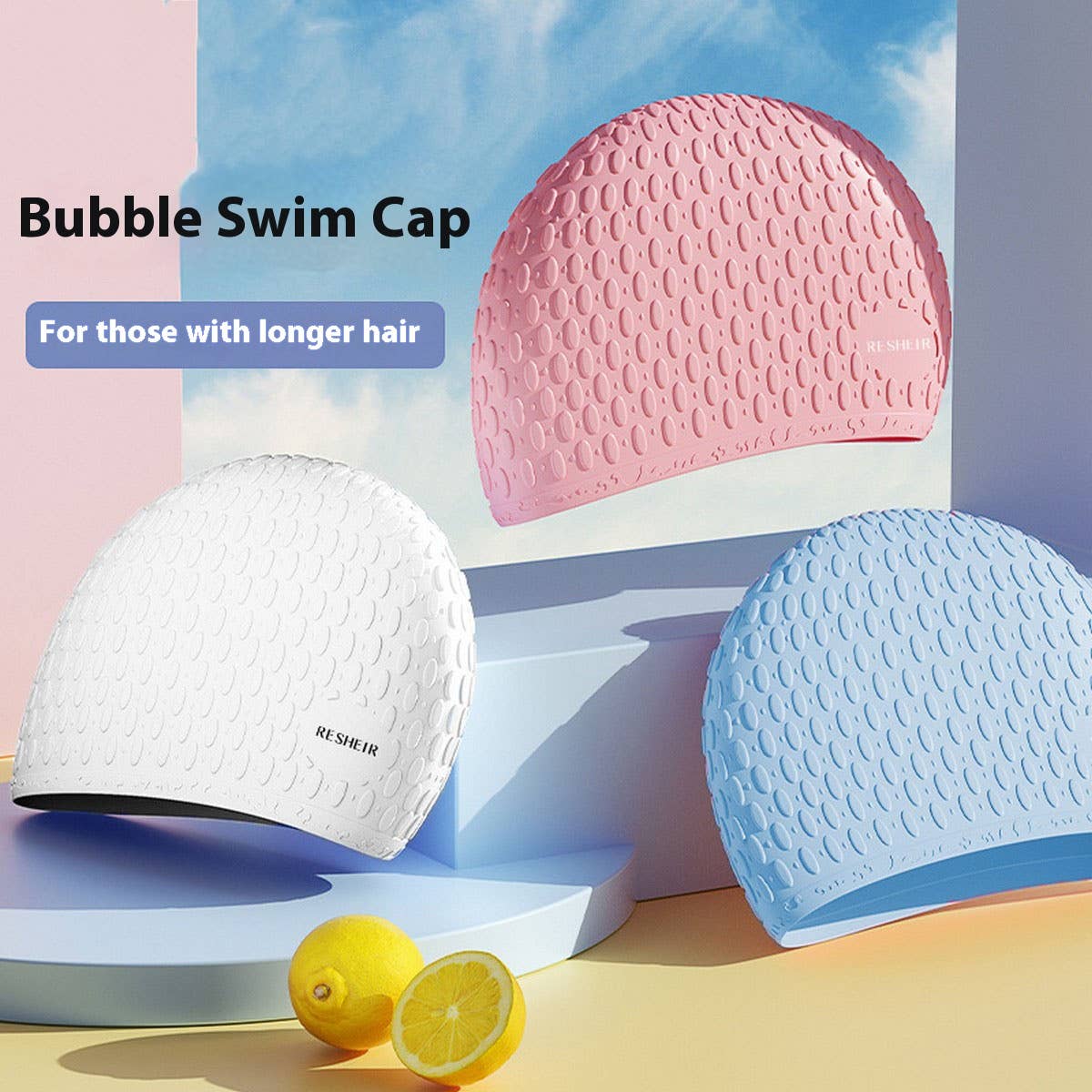 XL Silicone Bubble Swim Cap for Long Hair_CWMM6700