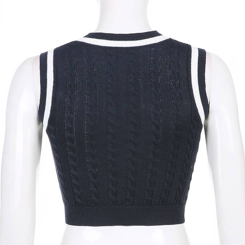 SLEEVELESS LETTER COLOR PATCHWORK V-NECK VEST