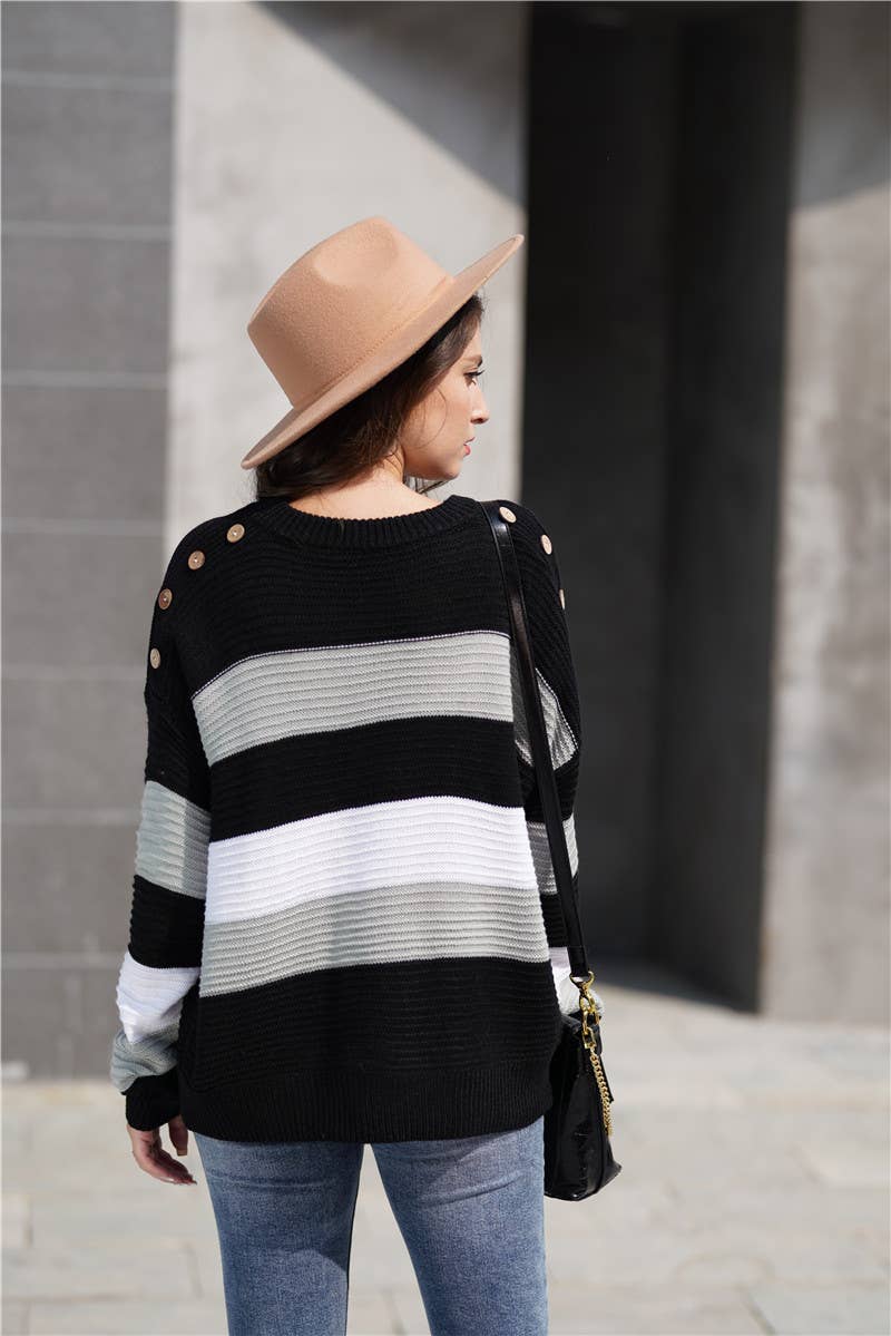 INTERCOLOR PATCHWORK PULLOVER LOOSE SWEATER