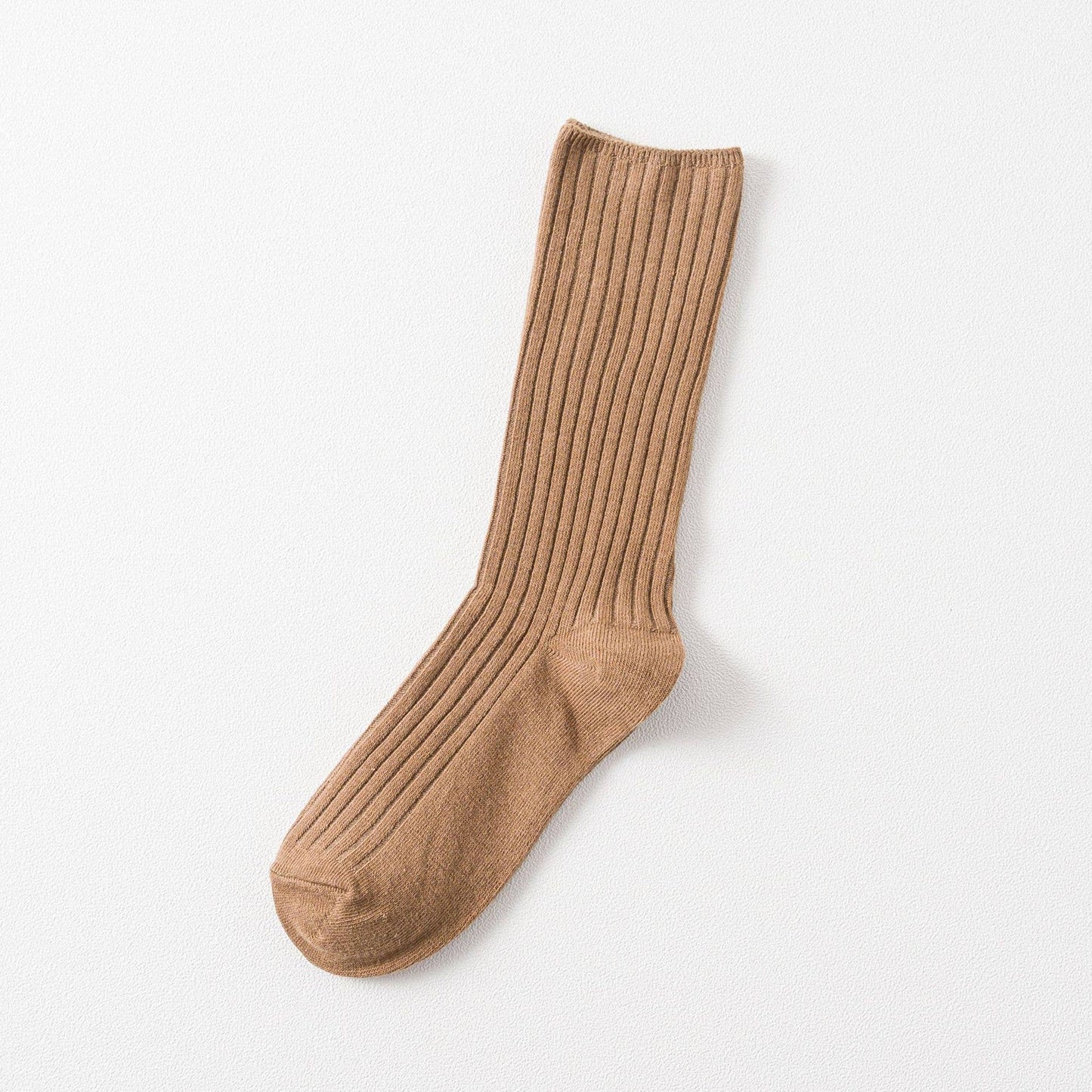 Solid Color Vertical Stripes Cotton Crew Socks_CWMS074