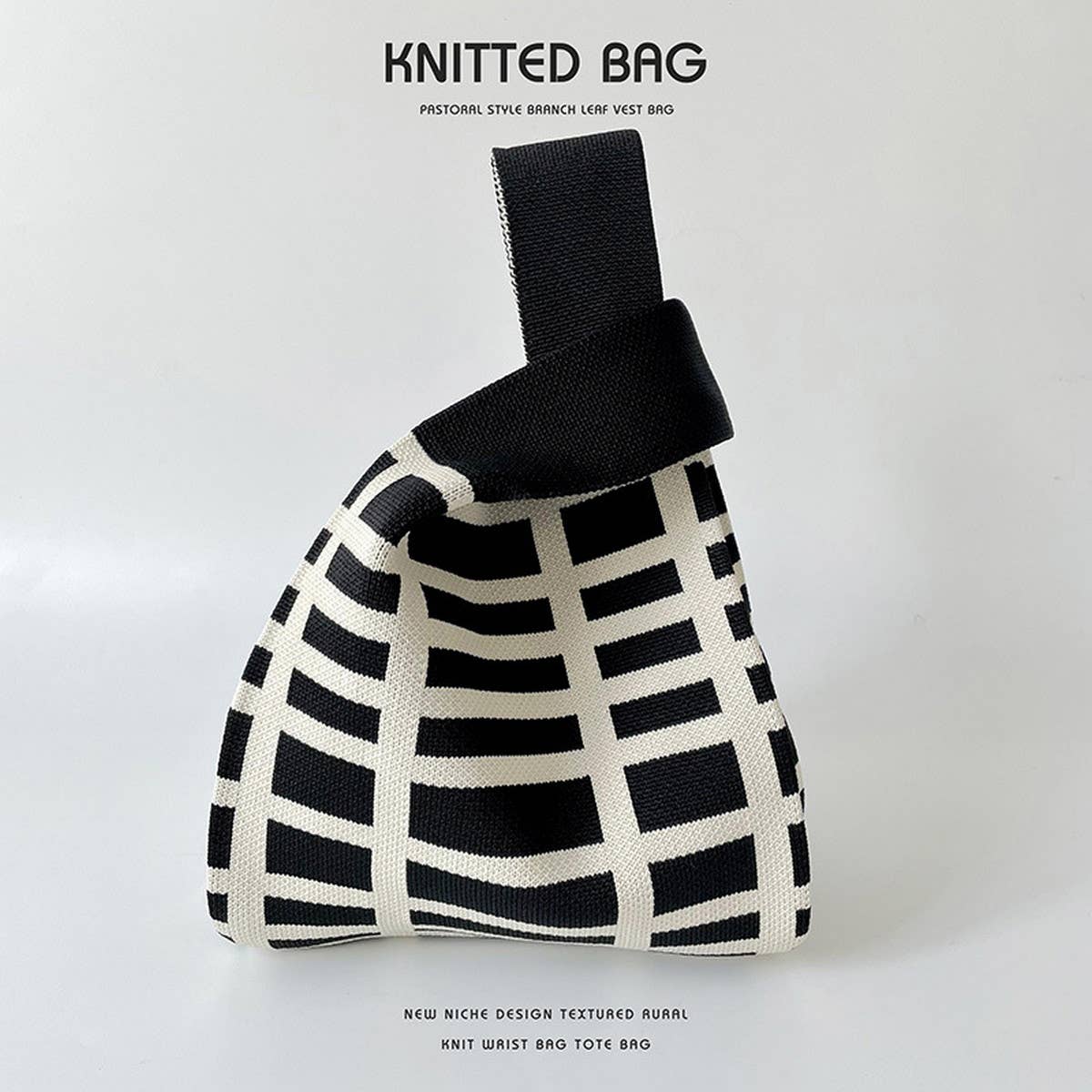 BLACK AND WHITE STRIPED STITCH HANDBAG_CWAB2393