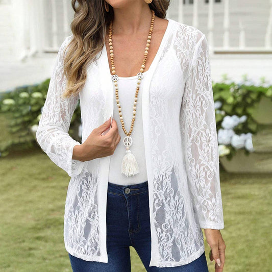 Fashionable lace cutout patchwork coat