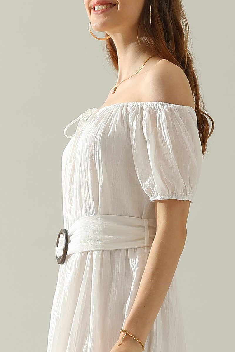 CWDMD812_TIERED OFF SHOULDER SHORT SLEEVE MAXI DRESS