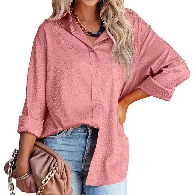 Elegant satin gravel pattern long-sleeved shirt