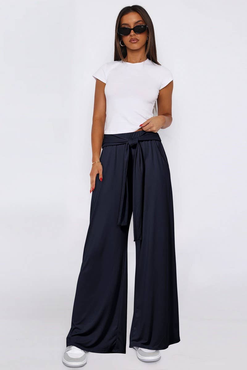 CWBLP01042_SOLID DRAWSTRING LOOSE WIDE LEG PANTS