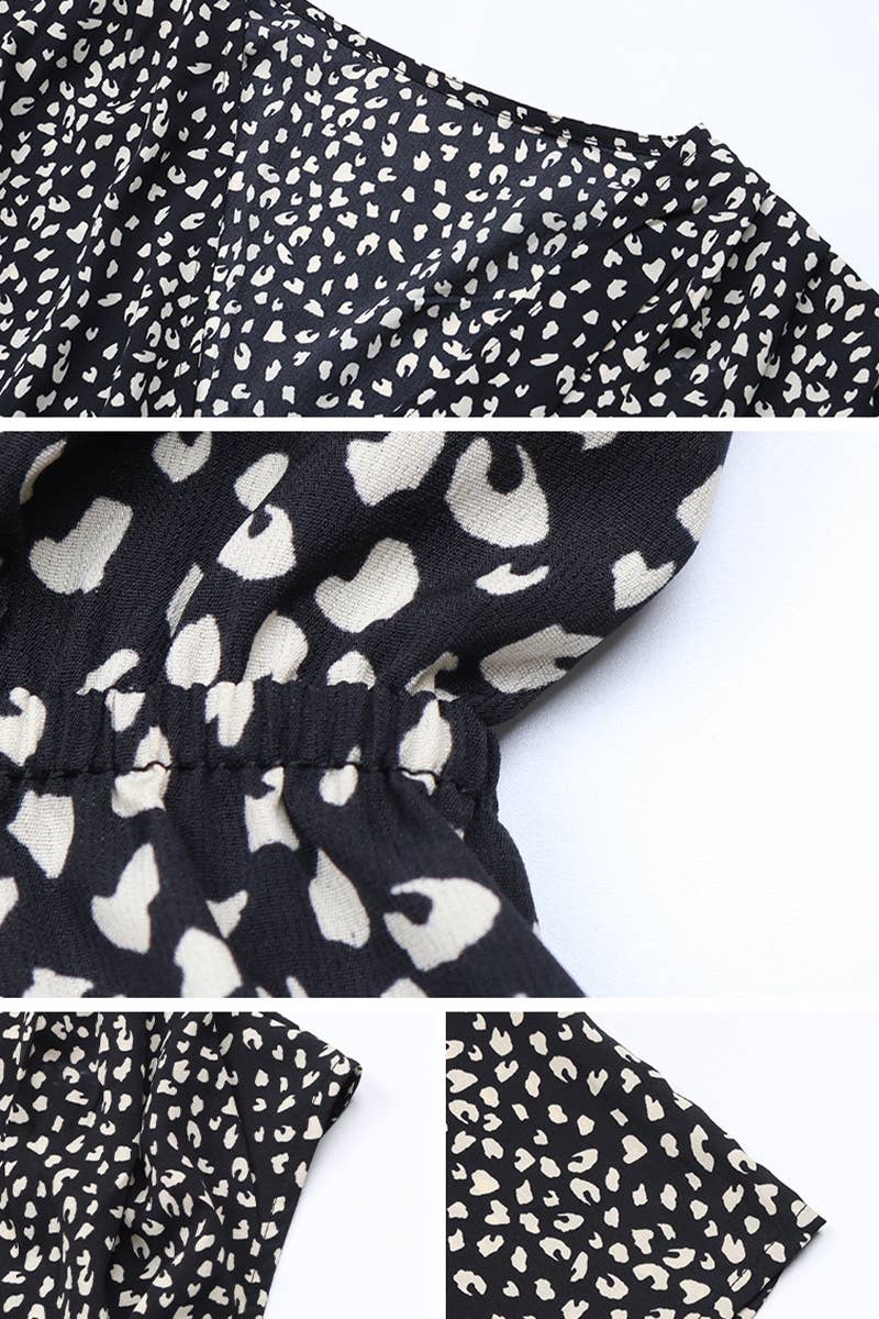 STYLISH BELT PRINT V-NECK JUMPSUIT