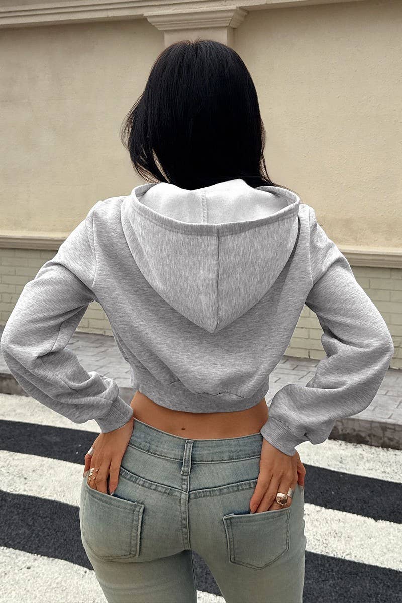 CWOCO1268_CASUAL CROPPED HOODIE JACKET WITH BARE WAIST
