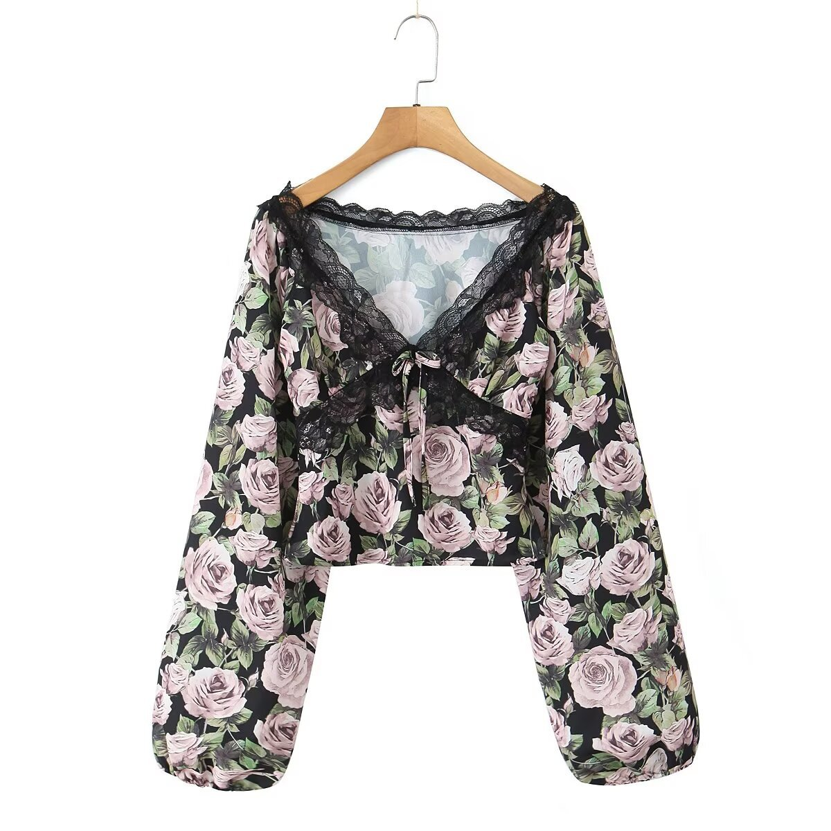 Lace Rose Print Long Sleeve Top ? French Style