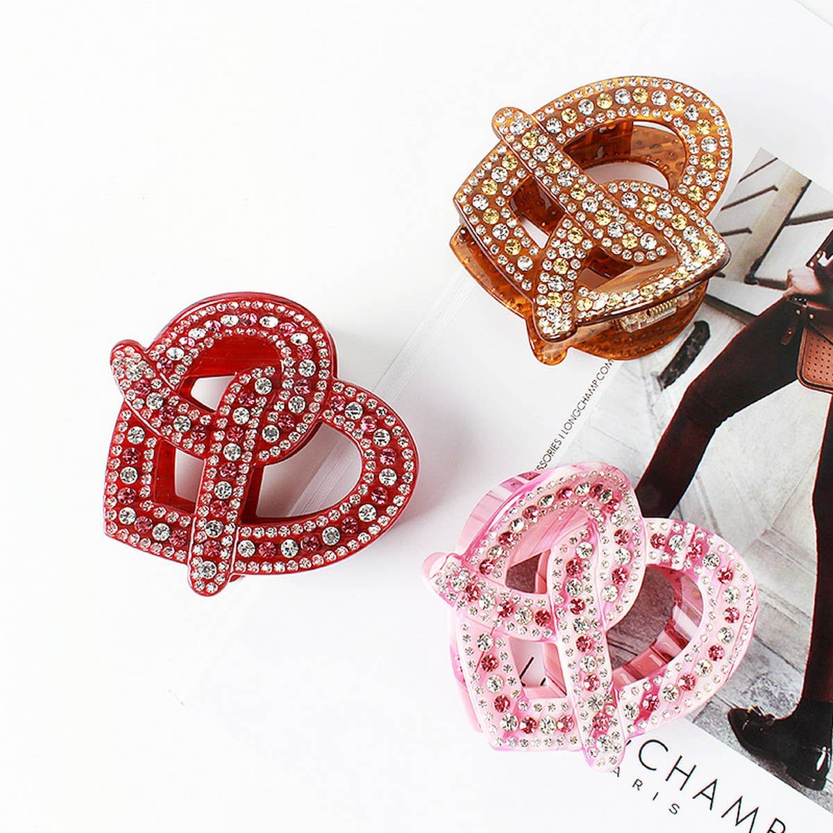 3MM ACETATE RHINESTONE HEART-SHAPED HAIRPIN_CWAHA4262