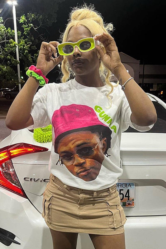 Cwtbls1506_Round Neck Portrait Print Short-Sleeved T-Shirt