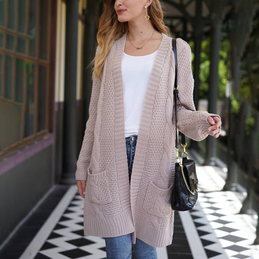 KNIT CARDIGAN TWISTED ROPE KNIT SWEATER