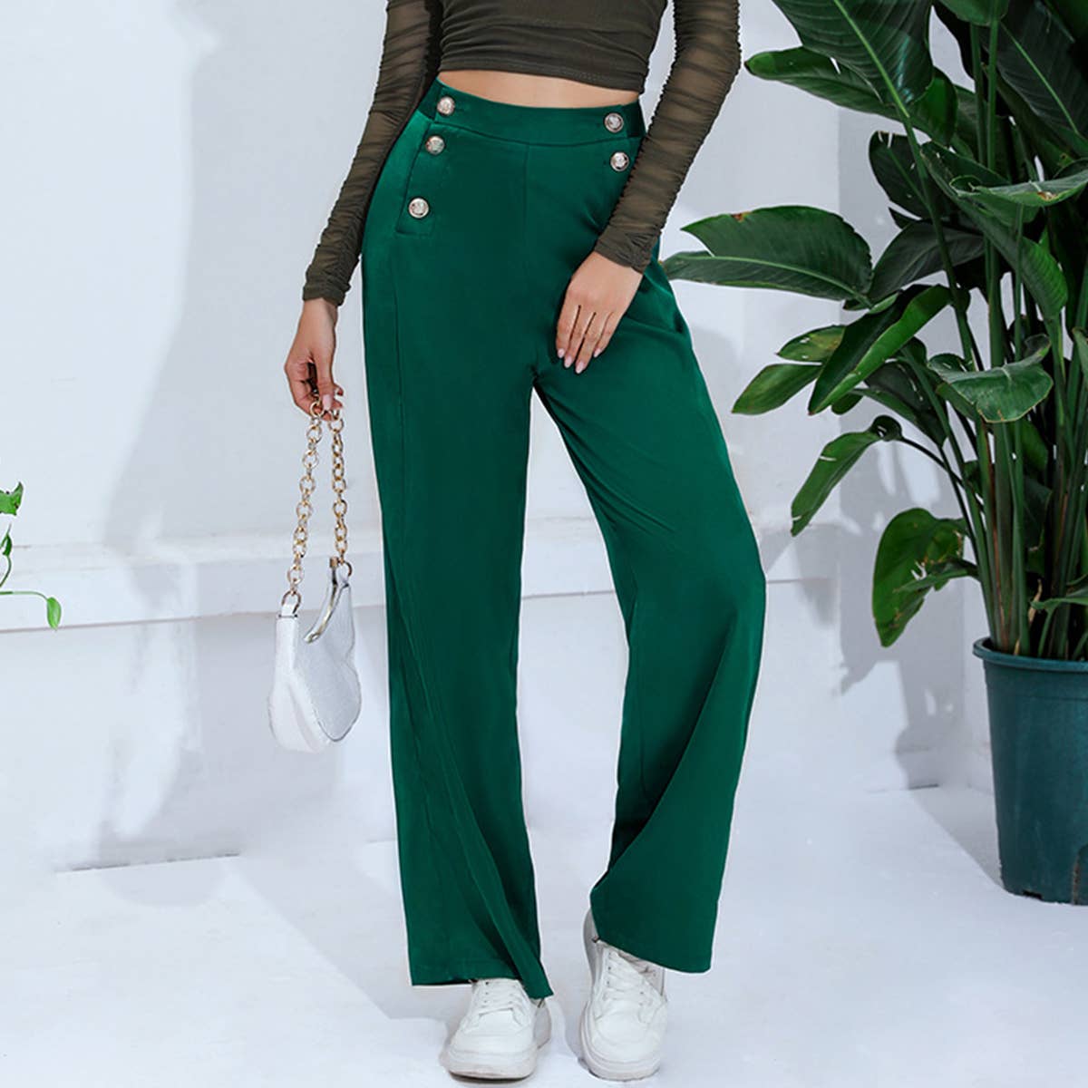 Fashion high-waisted wide-leg pants suit pants