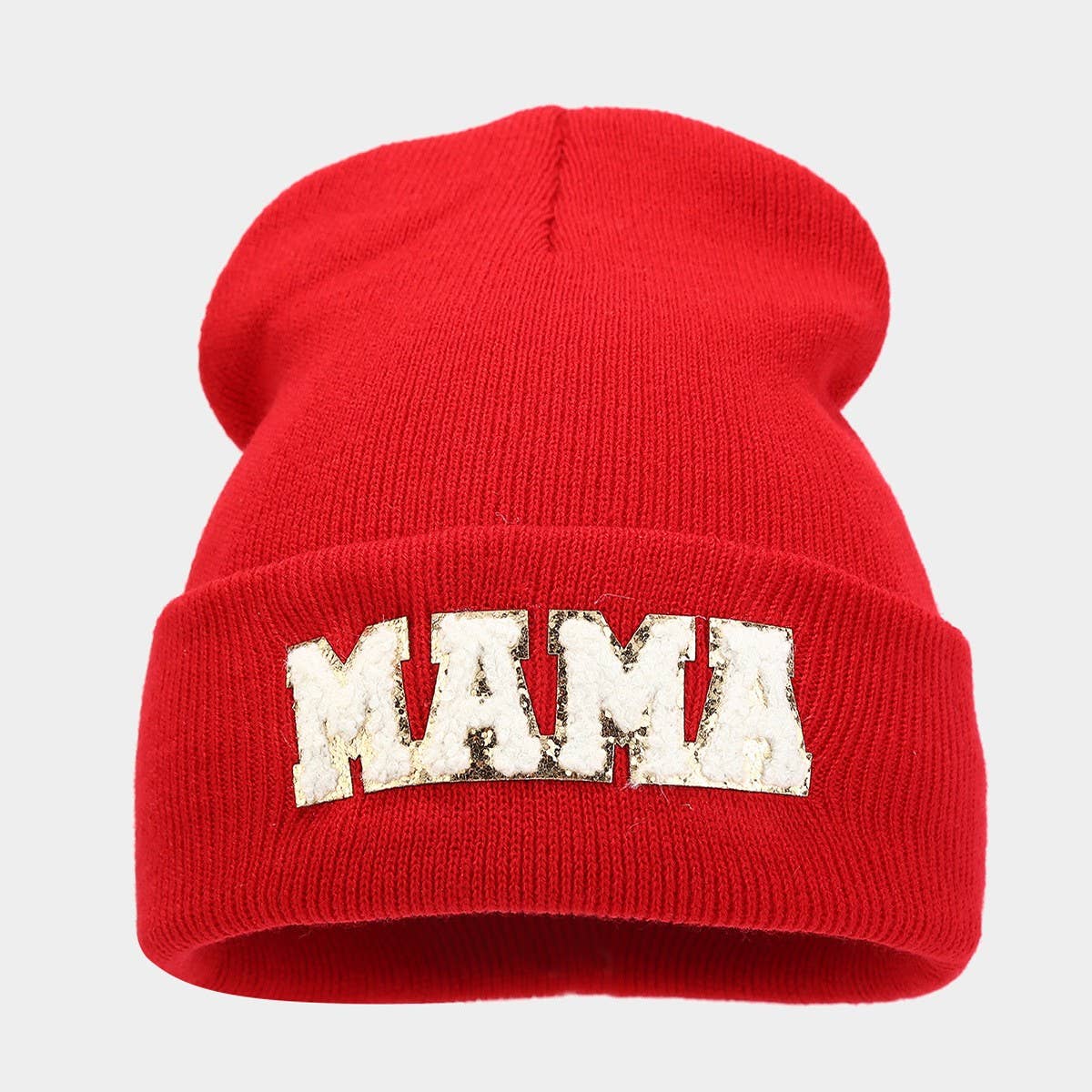 MAMA KNITTED HAT WITH EMBROIDERED LETTERS ON TOWEL_CWAH2080