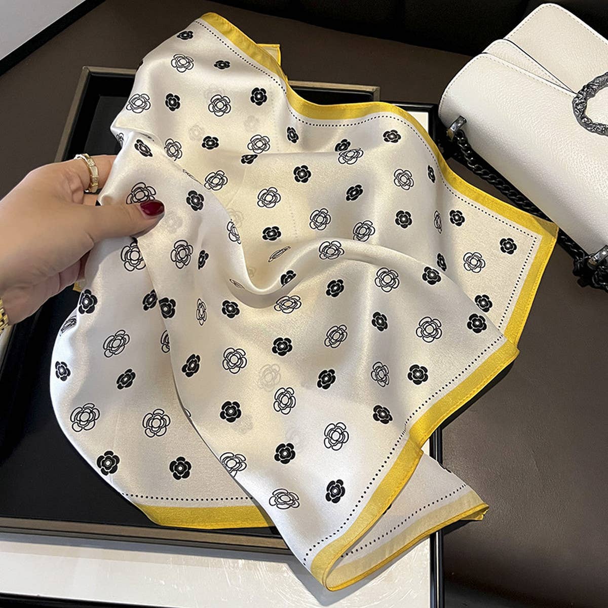 Polka Dot Silk Scarf ??Elegant Tie Shawl for Women_CWASC0549