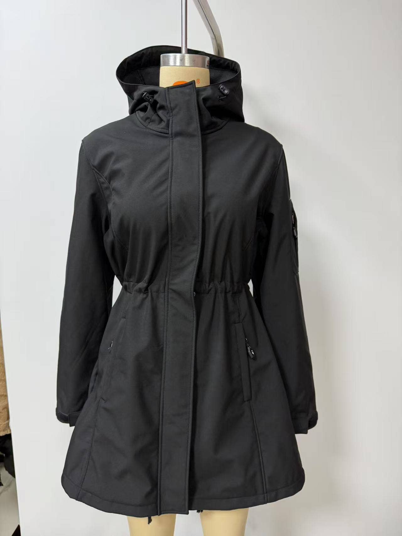 Hooded multi-pocket fleece down jacket