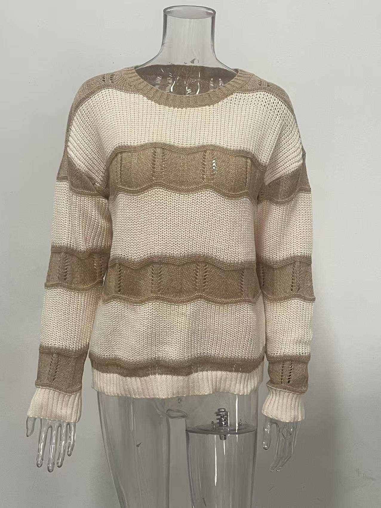 Three-dimensional striped tweed loose sweater