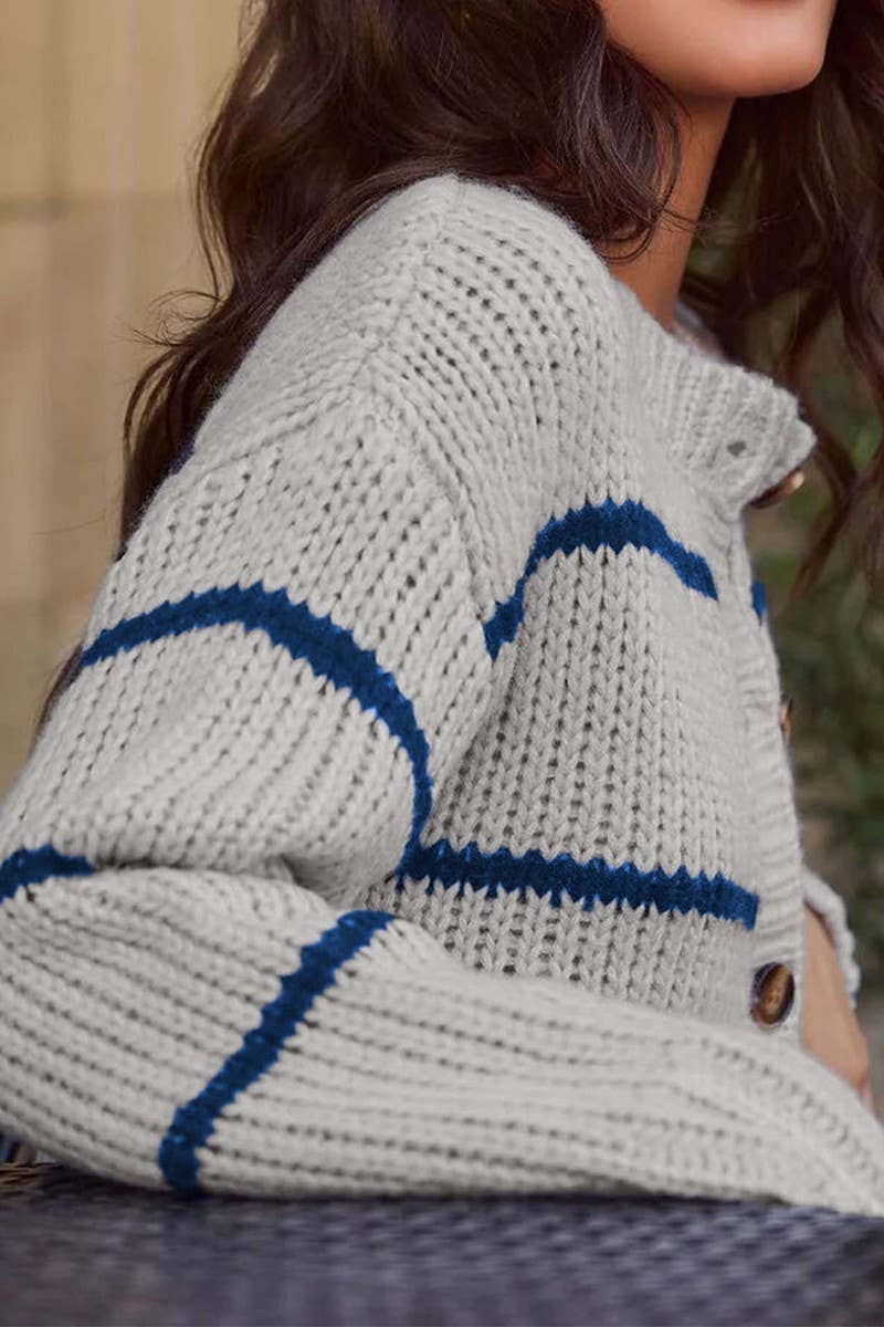 CWOCAL2363_STRIPED LOOSE KNIT CARDIGAN SWEATER