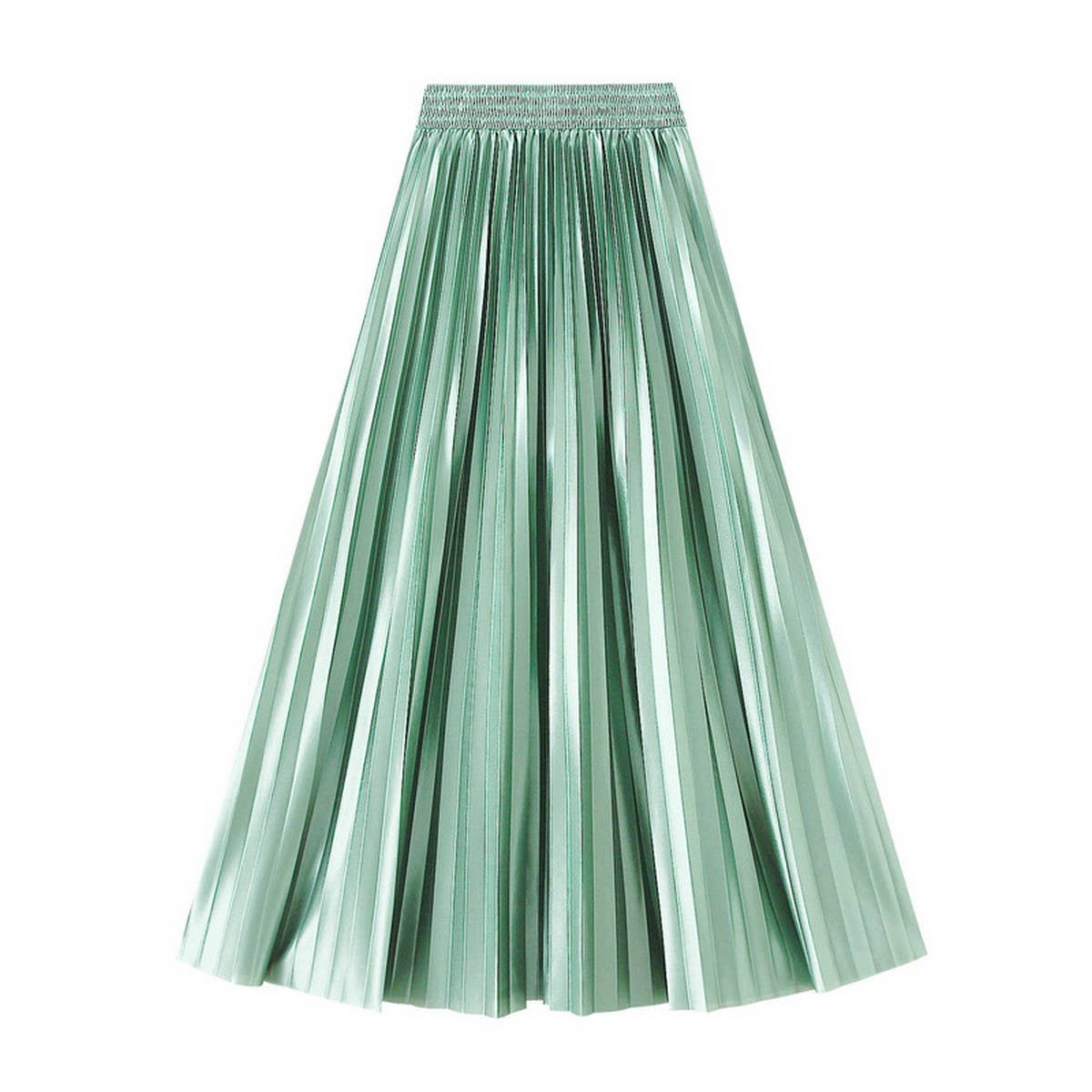 Slimming Shiny High-Waist Pleated Midi Skirt_CWBMS0329