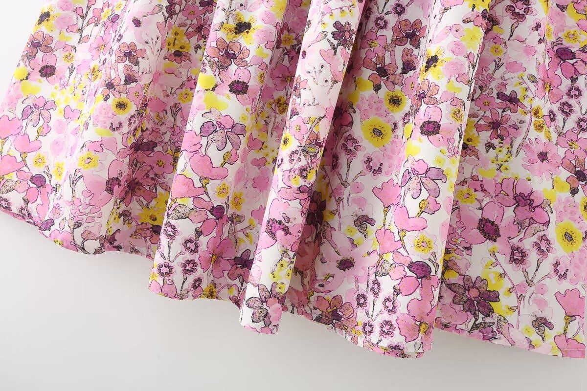 V-neck print waistband dress