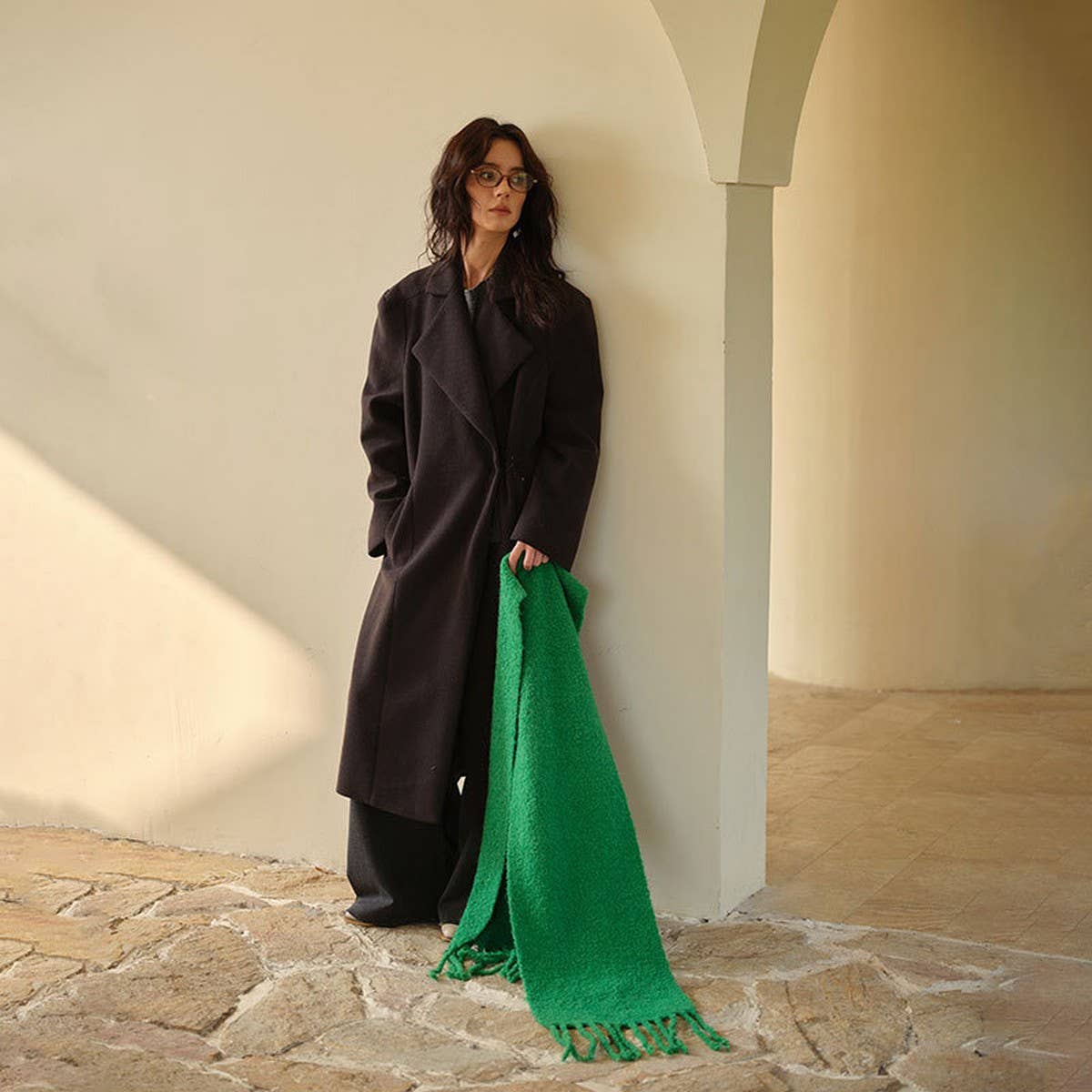 50% Wool Circle Scarf - Long Woven Winter Wrap_CWASC2307