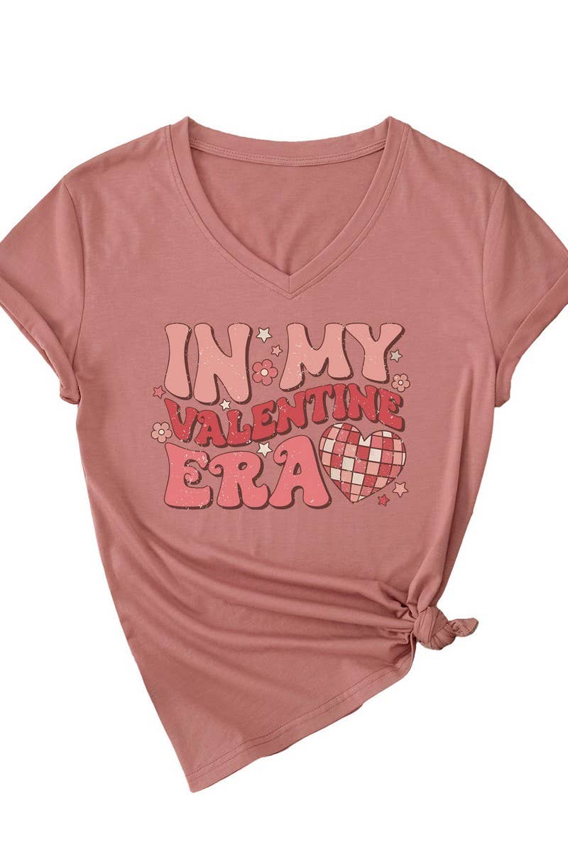 LETTER PRINTED V NECK SHORT SLEEVED T SHIRT_CWTTS0713