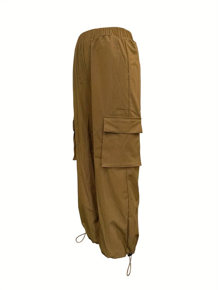 Casual loose cargo pants with ankle elastic strap
