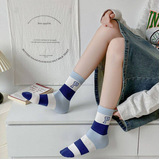 WOMEN'S NEW BLUE FRESH LETTERED MID-TUBE SOCKS