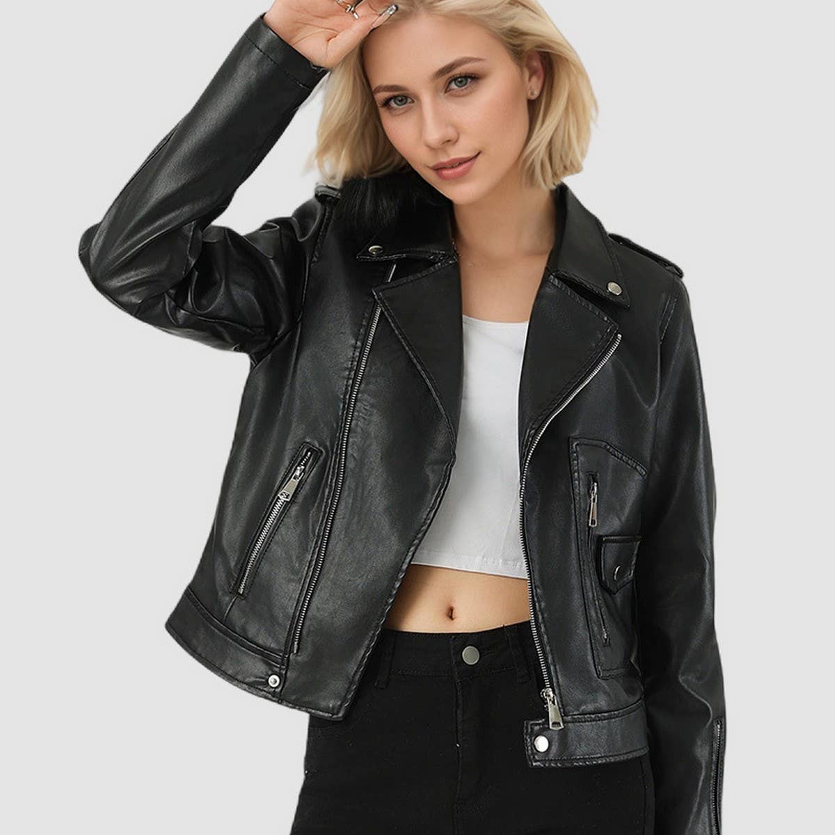 Fall Women??¢s PU Leather Jacket??œSlim Commuter Coat_CWMM9020