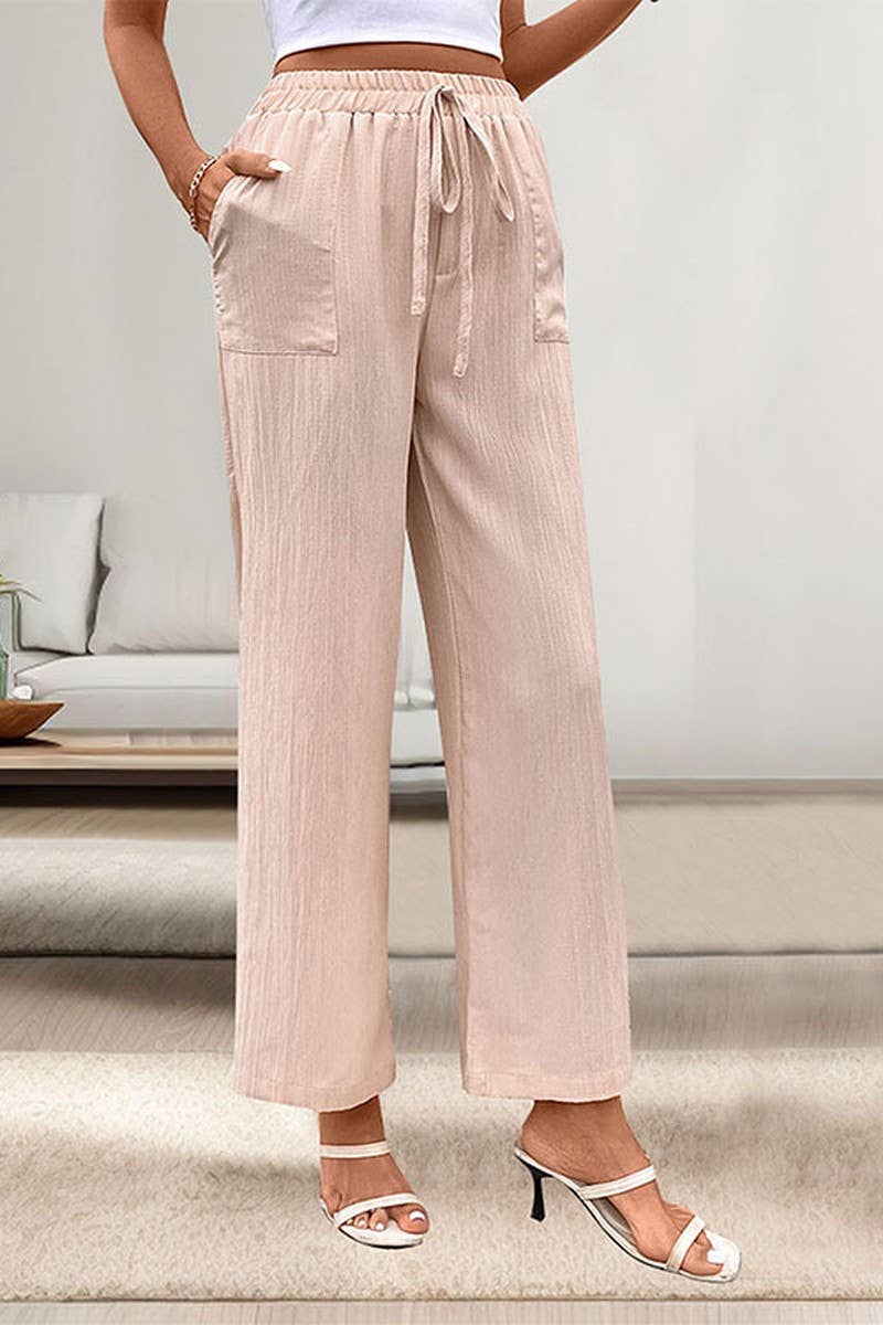 CWBLP0804_CASUAL ELASTIC HIGH WAIST STRAIGHT PANTS
