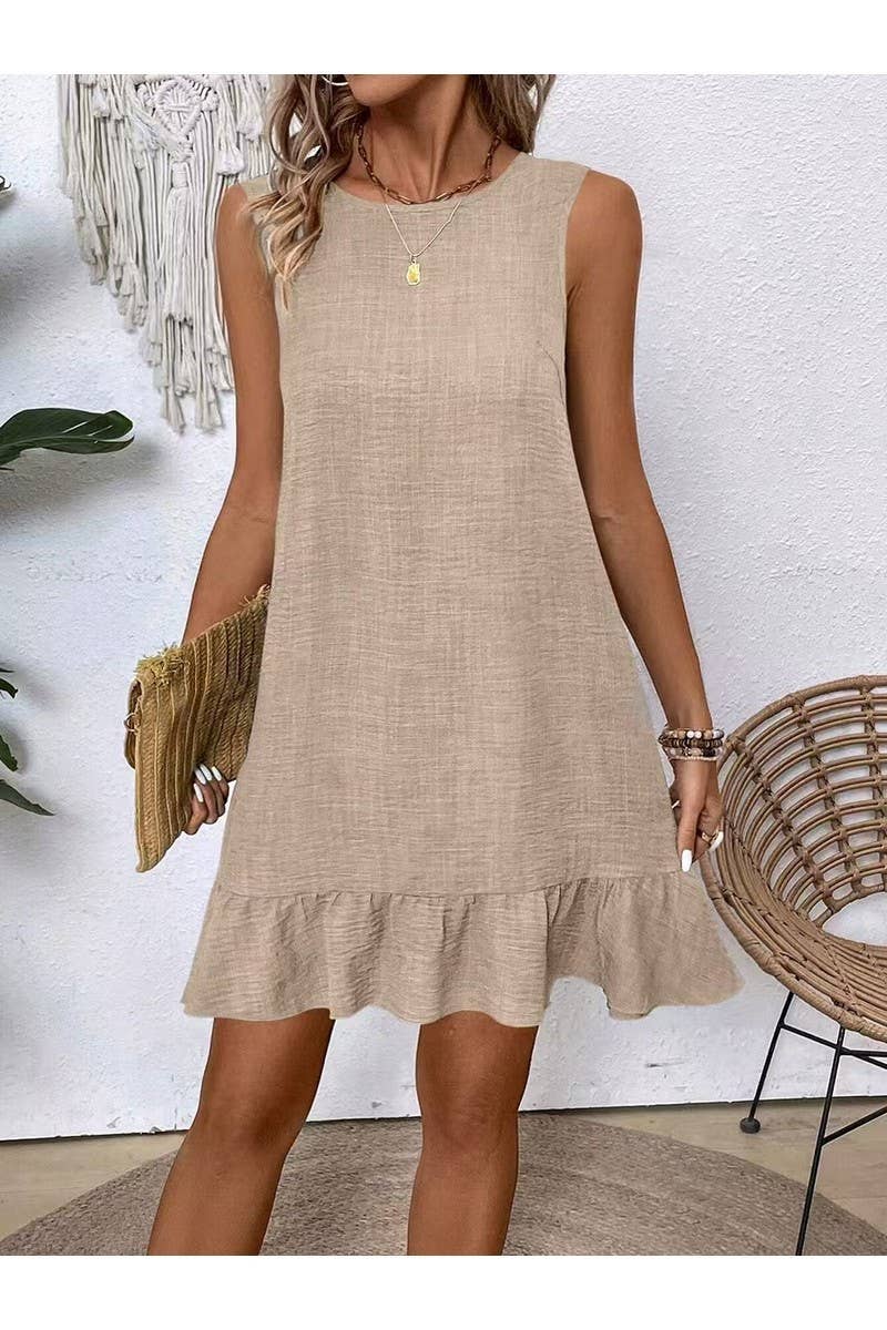 CWDMD01243_2025 SPRING SUMMER WOMEN TIE STRAP RUFFLE DRESS