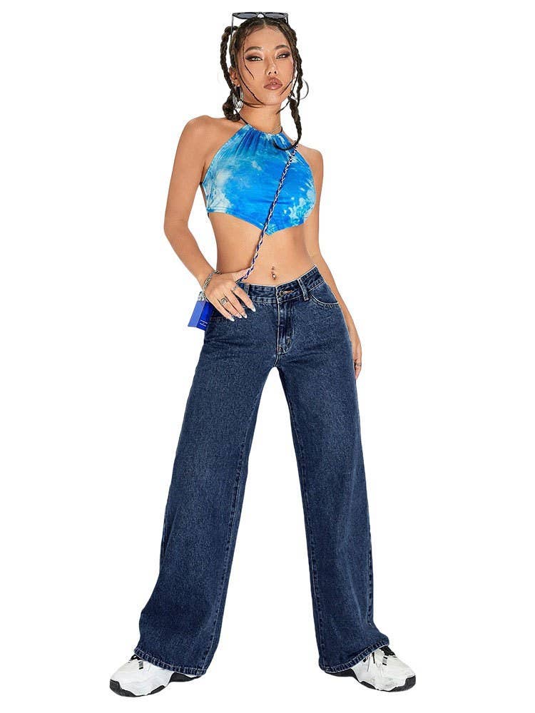 High-waisted fashionable straight-leg jeans