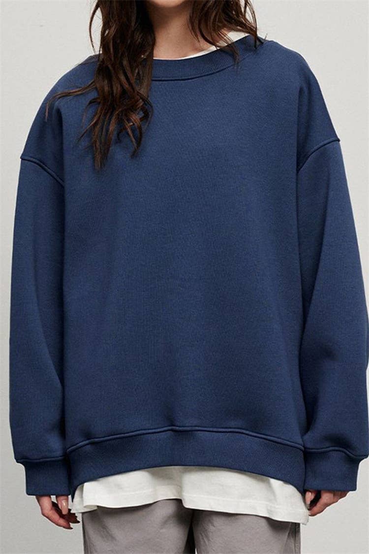SOLID COLOR CREW NECK LOOSE FASHION HOODIE