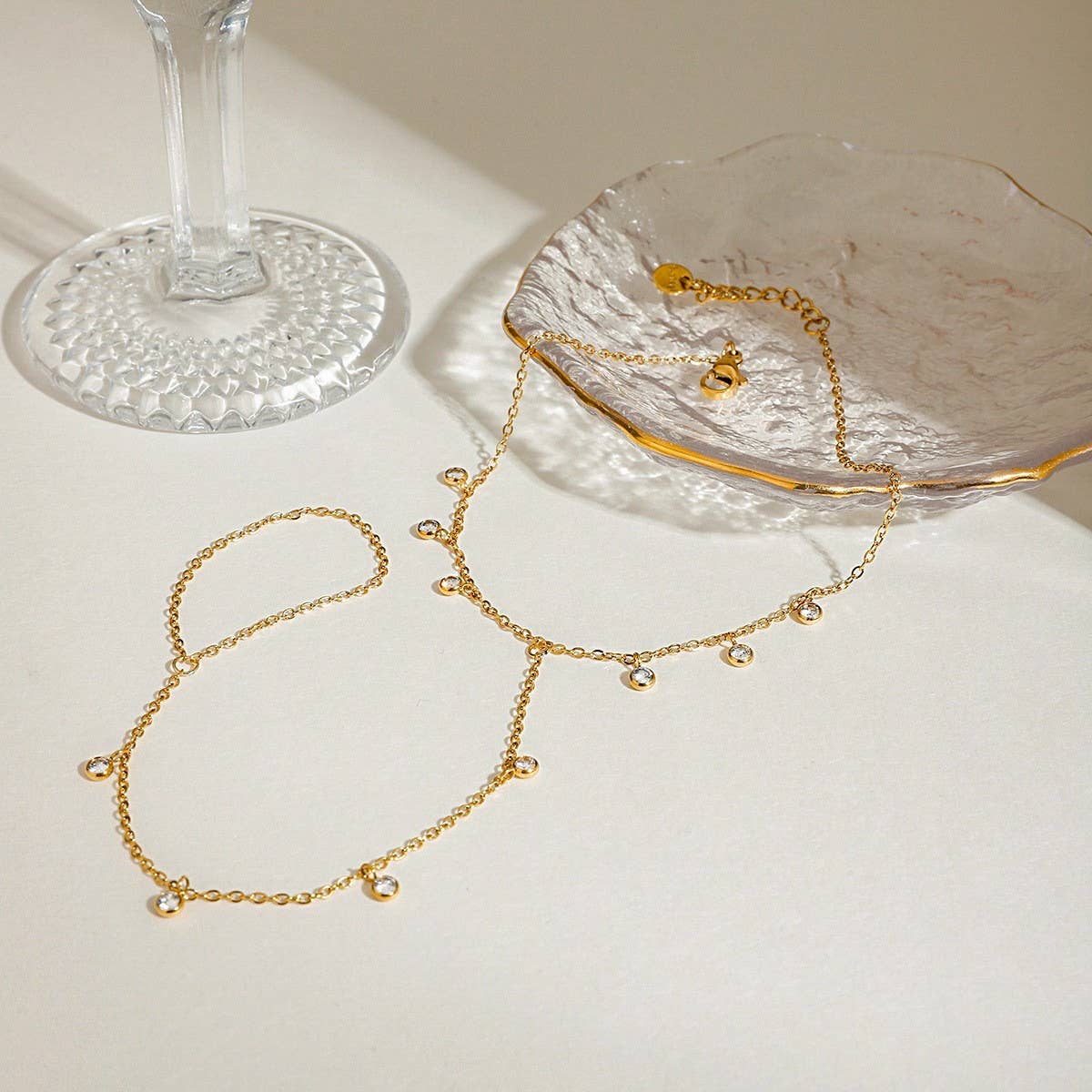 Trendy 18K Gold Multi-Zircon Toe & Ankle Chain