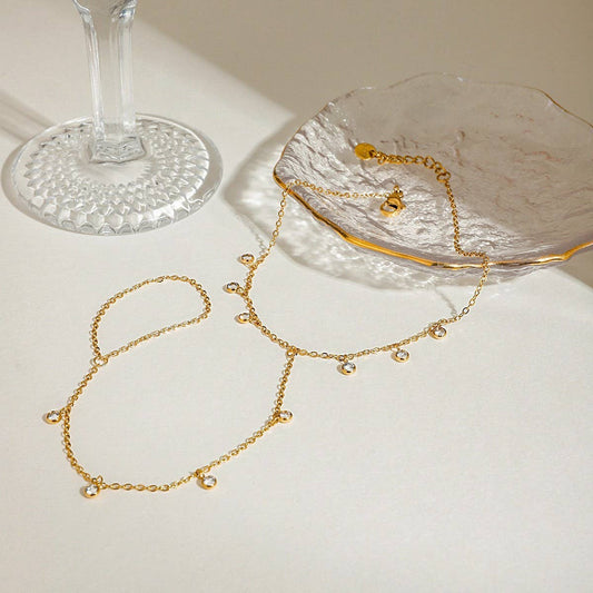 Trendy 18K Gold Multi-Zircon Toe & Ankle Chain