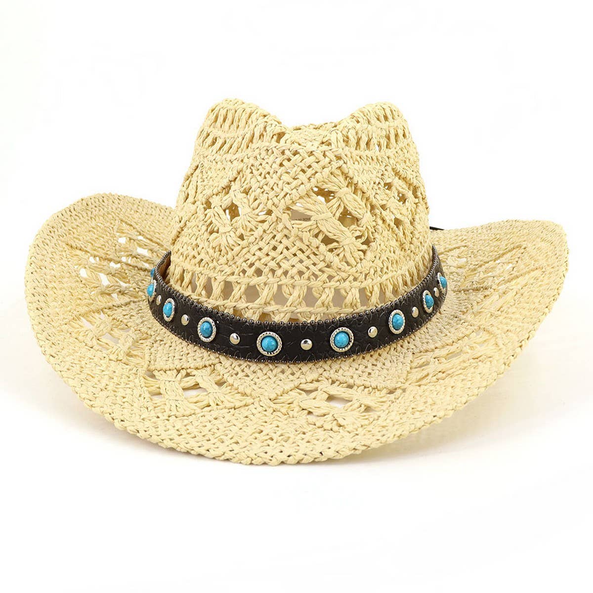 Cowboy Straw Hat with Turquoise Belt Decor_CWAH1252