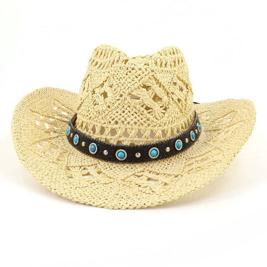 Cowboy Straw Hat with Turquoise Belt Decor_CWAH1252