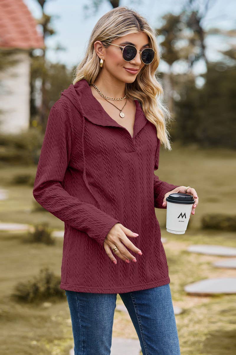 CWOHOL1097_SOLID COLOR HOODED LOOSE LONG-SLEEVED SWEATSHIRT