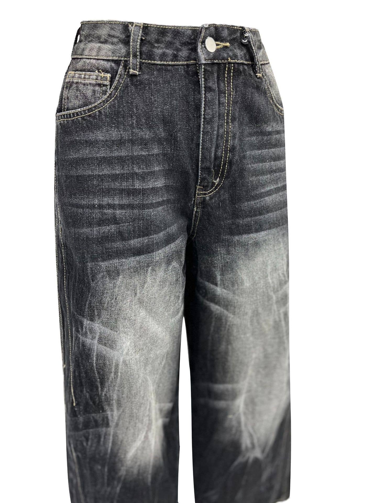 High-waisted loose straight-leg denim trousers