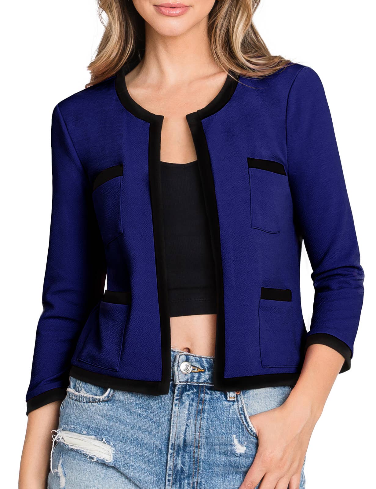 CWOBL103_3/4 Sleeve Bolero Open Front Cardigan