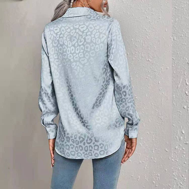 Satin long-sleeved jacquard leopard print shirt