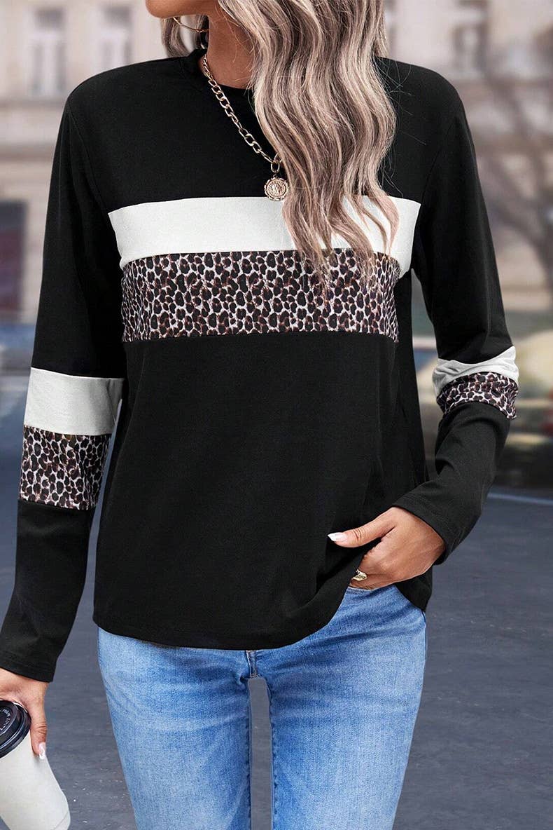 LEOPARD PRINT ROUND NECK CASUAL LOOSE T-SHIRT
