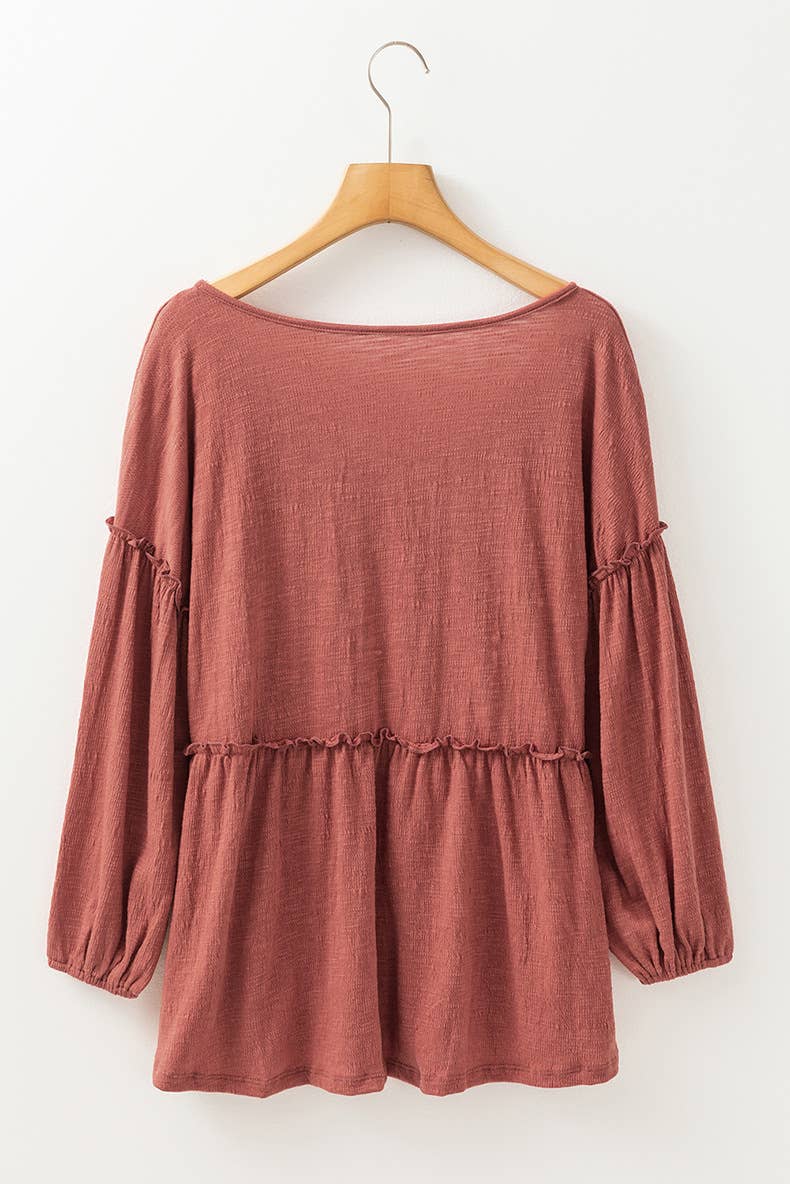 SIMPLE ALL-IN-ONE PULLOVER V-NECK RUFFLED CHIFFON